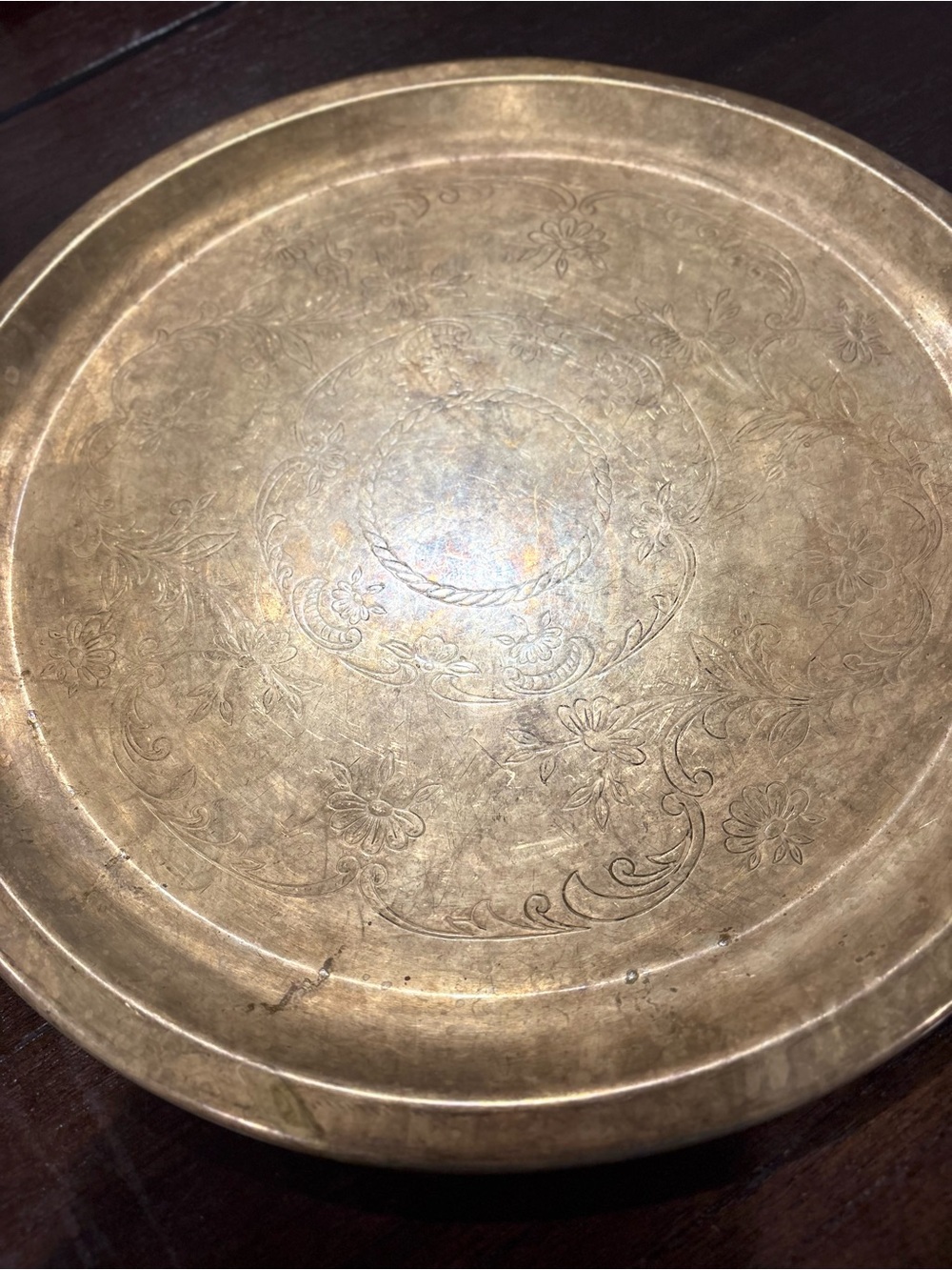 Vintage Decorative Brass Serving Tray - Gold Color